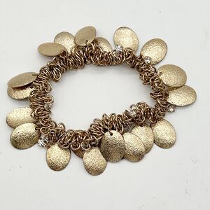 Bold Elements Gold Tone Coin Medallion Charm Rhinestone Stretch Fashion Bracelet